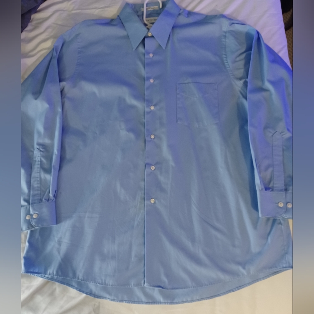 van heusen long sleeve dress shirt blue 17.5 34 35 wrinkle free. 